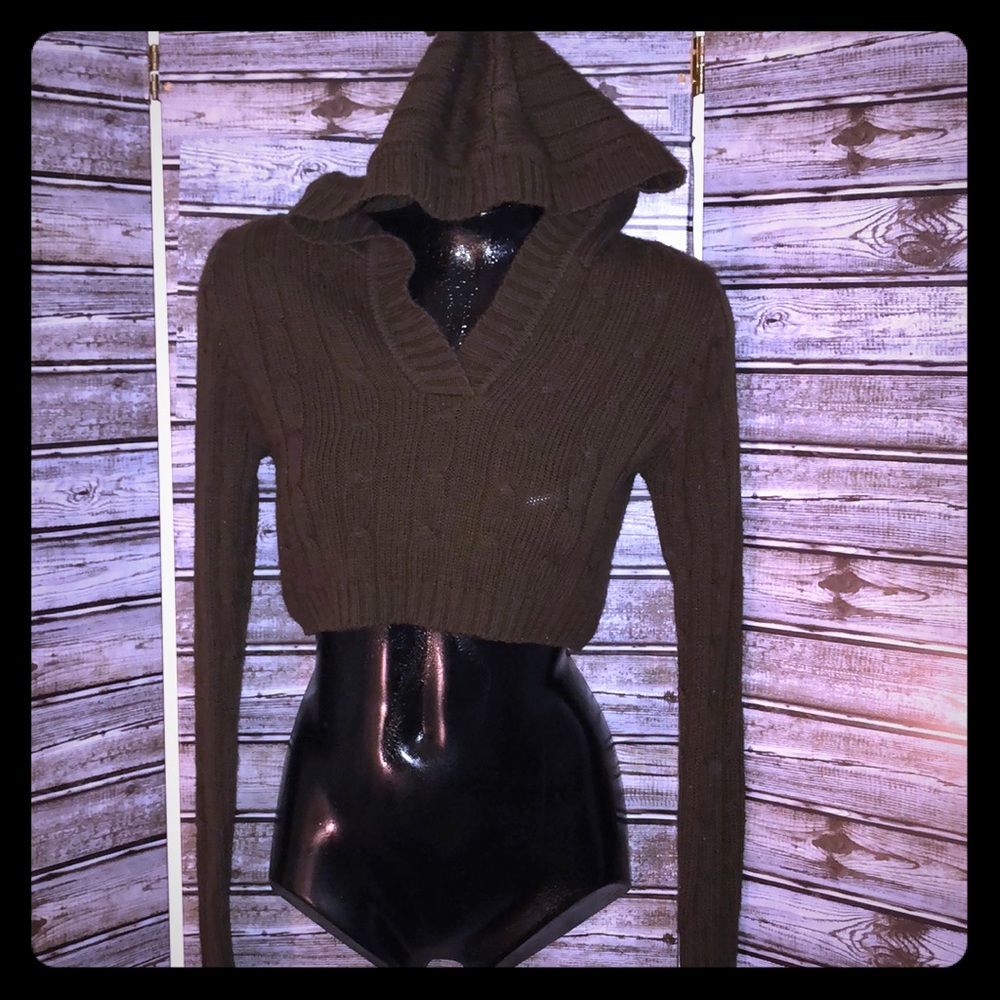 🌴WET SEAL-M-BROWN-CROPPED-VNECK PULLOVER SWEATER
